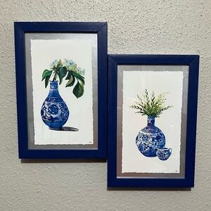 Marmont Hill “Chinese Vases II” Blue Framed Art Prints signed by Julia Posokhova